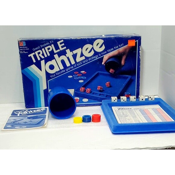 1991 Triple Yahtzee Game Milton Bradley Vintage w/ Score Cards Dice & Chips - Picture 1 of 10